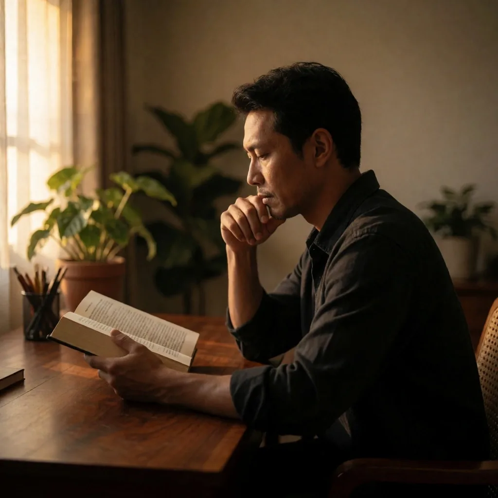 Man reading at desk
