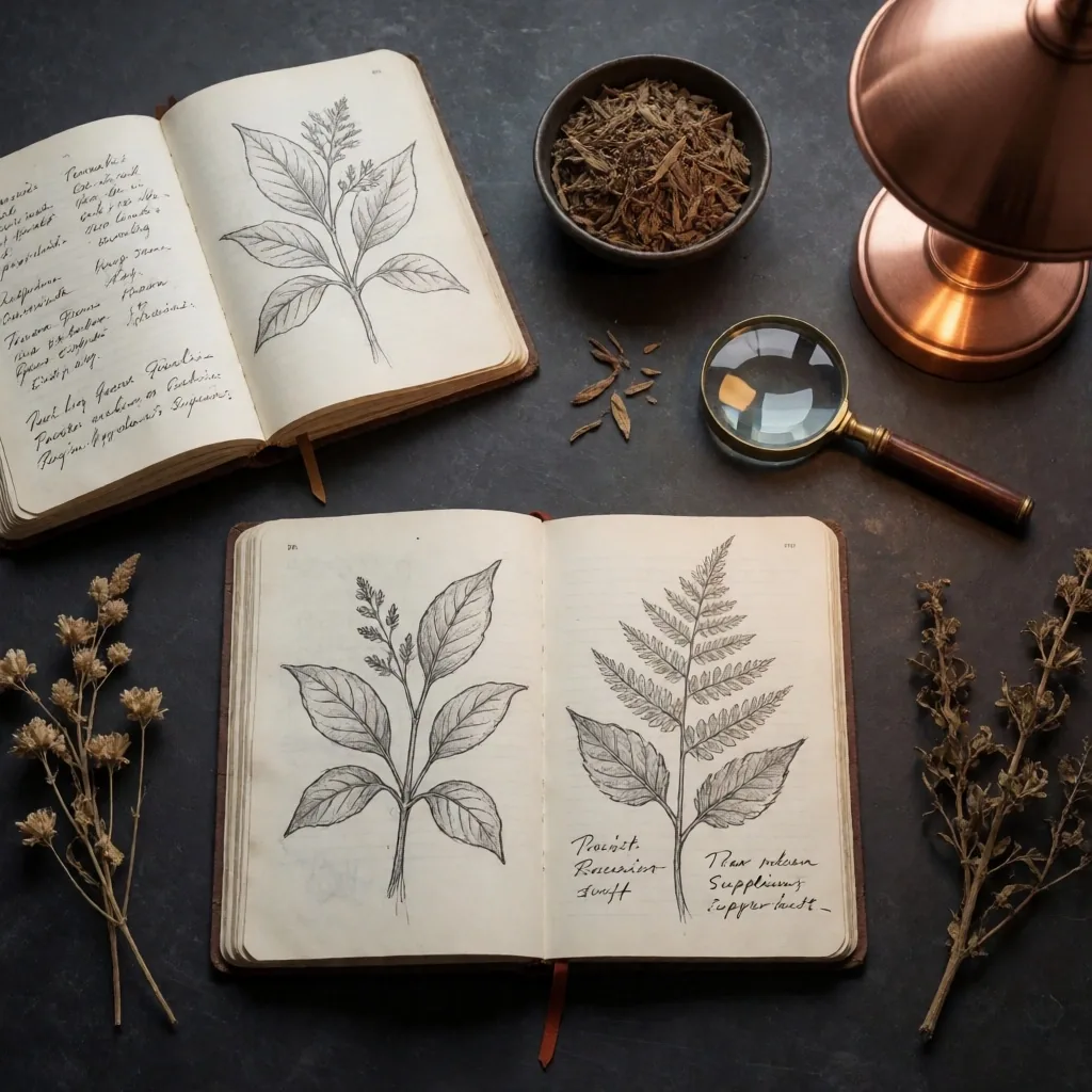 Researcher's desk with specimens
