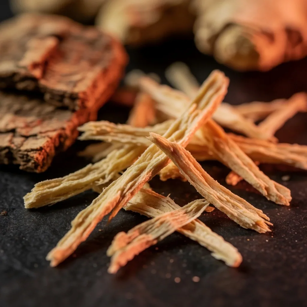 Macro view of botanical root fibers and natural extracts