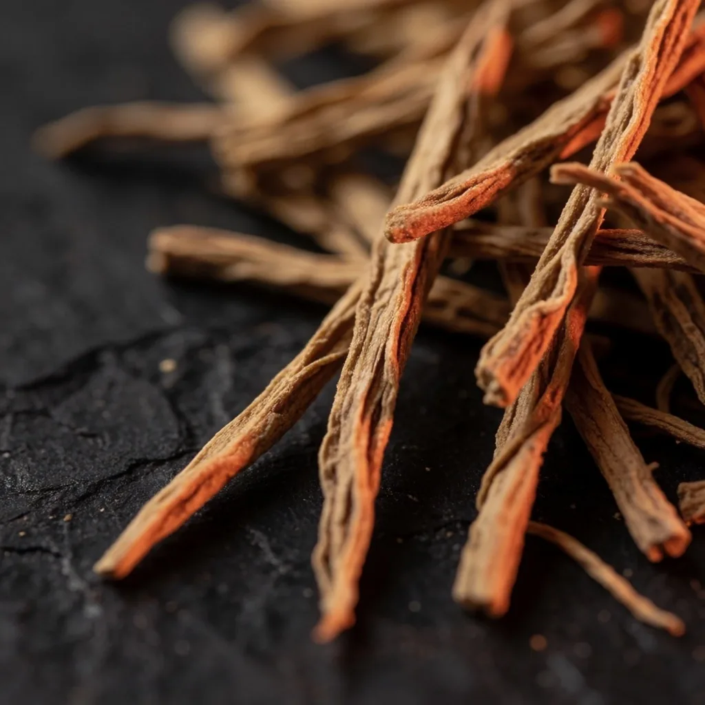 Macro study of dried botanical root fibers