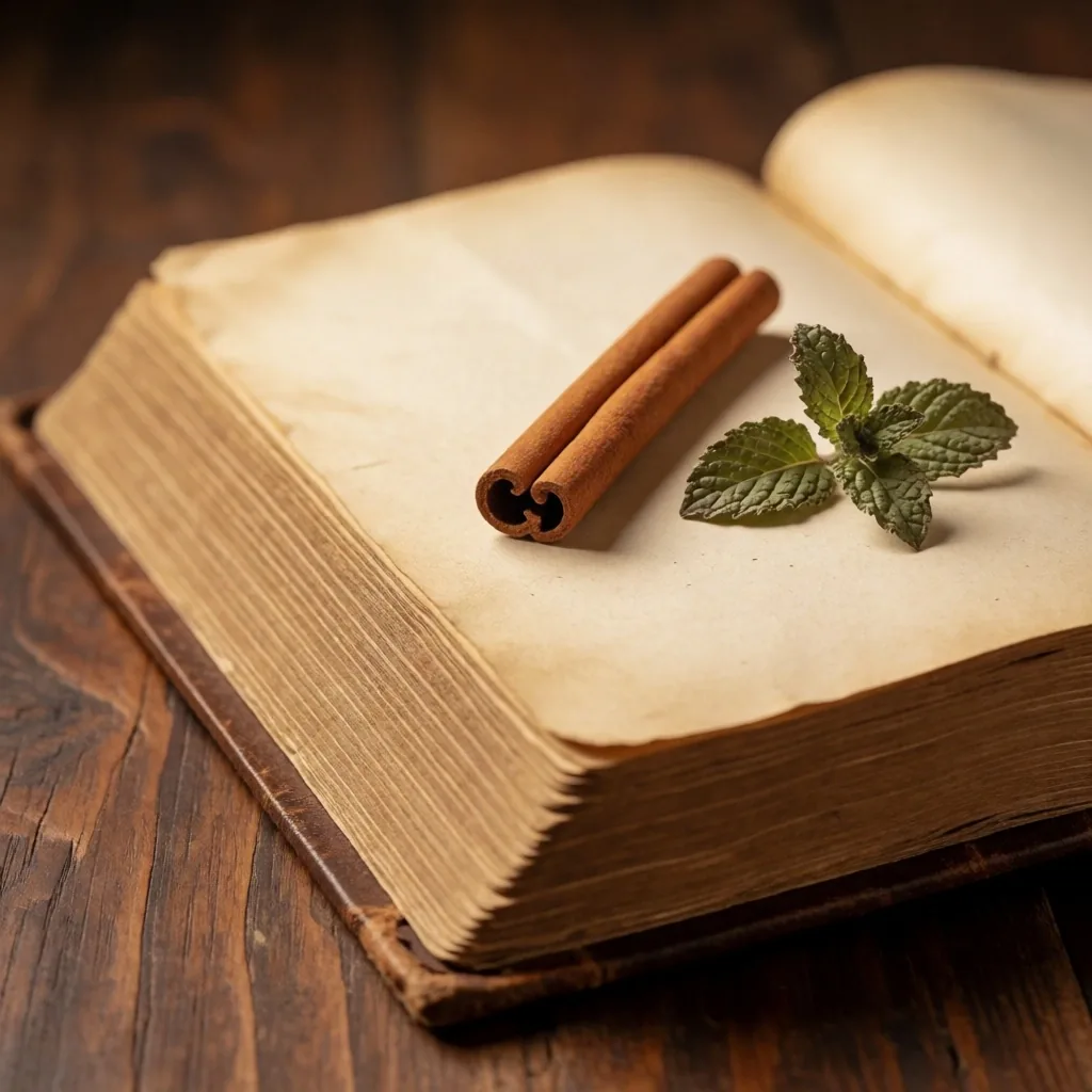 Open apothecary reference book under warm light