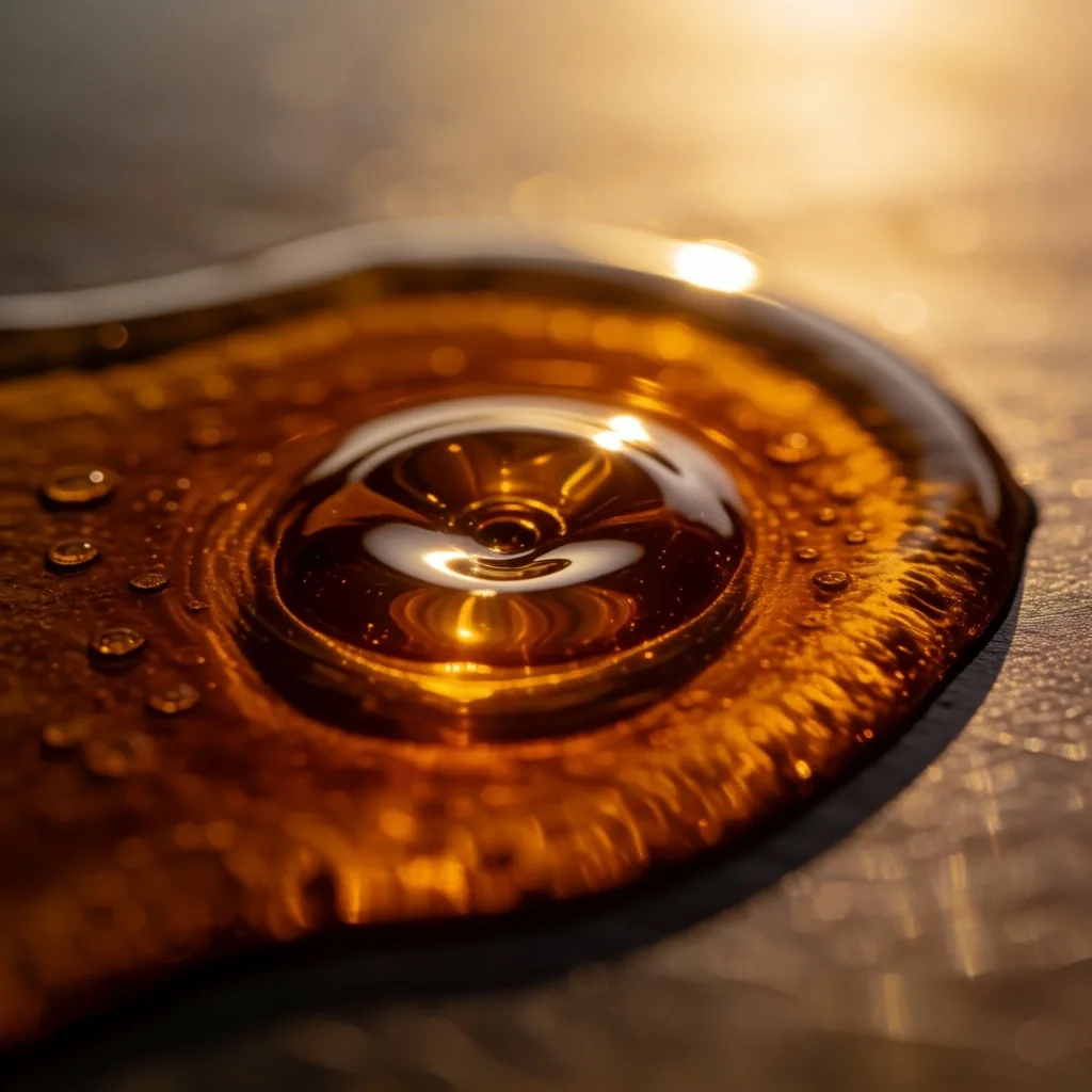 Amber liquid droplet in macro photography