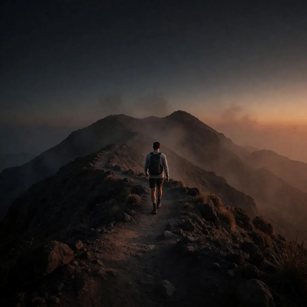 Mountain trail at dusk in Indonesia