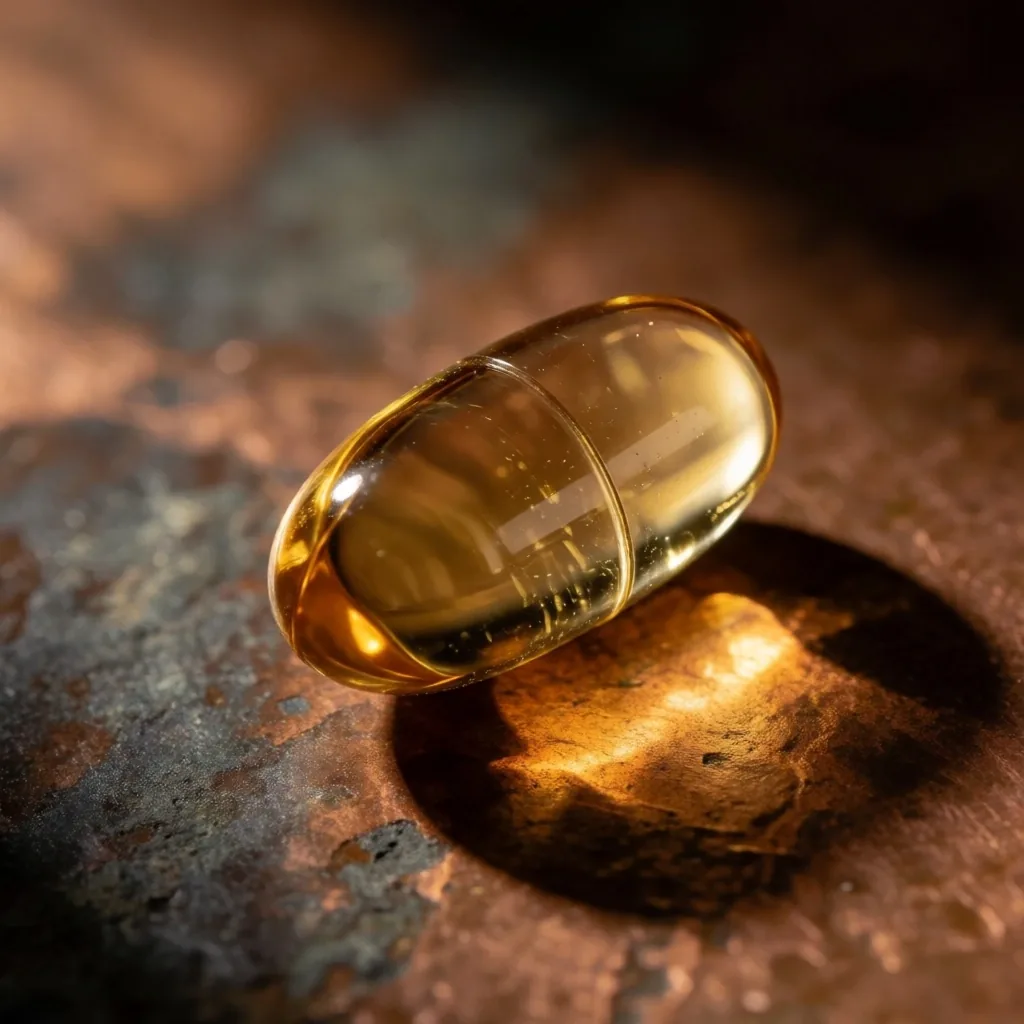 Natural capsule on a copper laboratory surface
